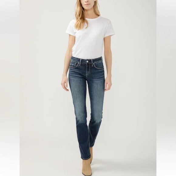 Silver jeans dark wash suki straight embroidered jeans - Picture 2 of 5